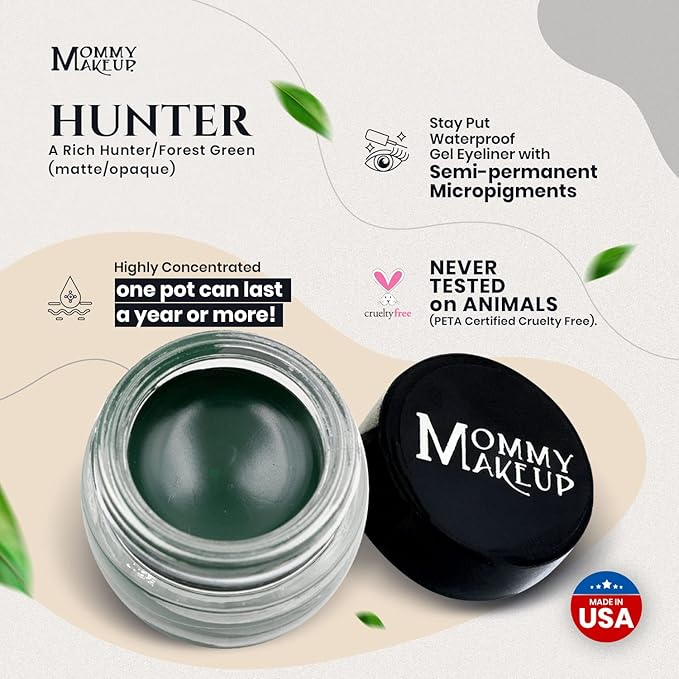 Mommy Makeup Waterproof Stay Put Gel Eyeliner Pot with Micropigments - Smudge-Proof, Long Lasting, Highly Pigmented Cream Eye Liner, 0.14 oz (Hunter)