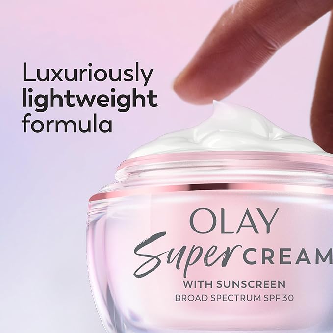Olay Super Cream with Sunscreen SPF 30, Trial Size, Lightweight Face Moisturizer with Sun Protection, 5-in-1 Skin Care Benefits - Hydrating, Brightening, Firming - Niacinamide, Vitamin C, 15 mL