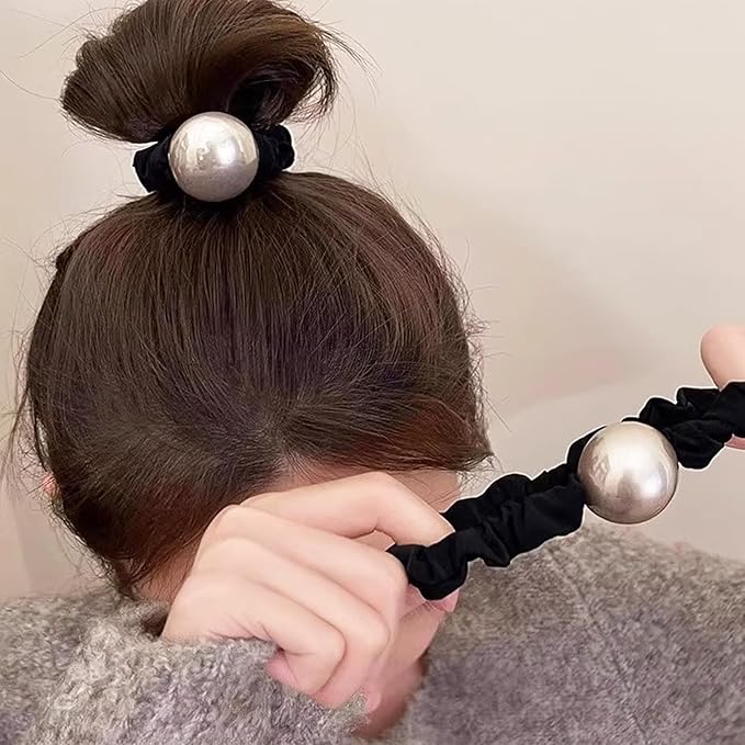 Silk Scrunchies Hair Ties 4Packs – Super Soft Thin Hair Scrunchies, Gentle on Hair, Faux Pearl Decorated Hair Accessories for Women