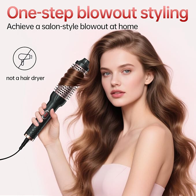 Negative Ion Thermal 1.5 Inch Brush for Blowout Look, Ceramic Curling Brush with Anti-Scald Nylon Bristles,10 Temps & Auto Shut-Off, Dual Voltage Travel Hair Styling Tool