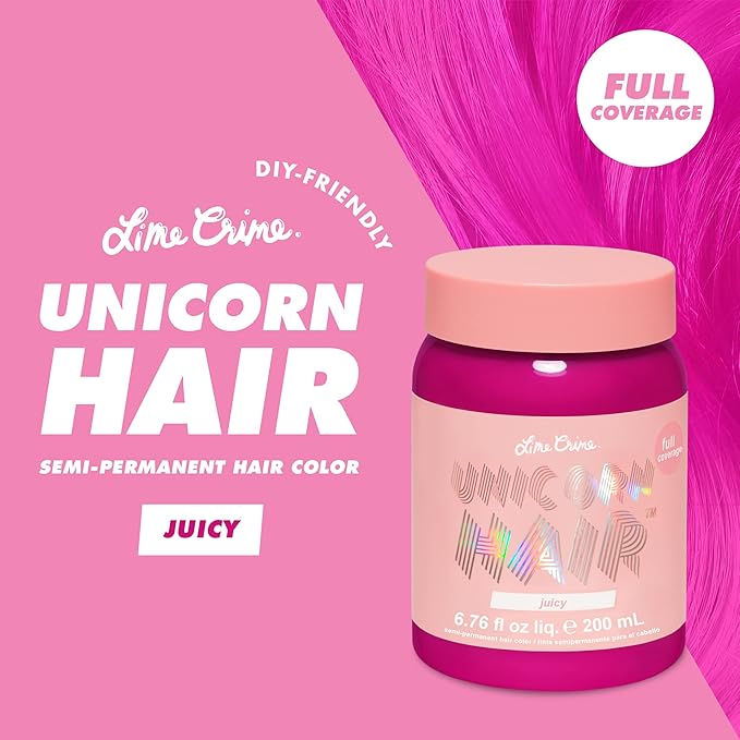 Lime Crime Full Coverage Unicorn Hair Dye, Juicy - Damage-Free Semi-Permanent Hair Color Conditions & Moisturizes - Temporary Hair Tint Kit Has A Sugary Citrus Vanilla Scent - Vegan