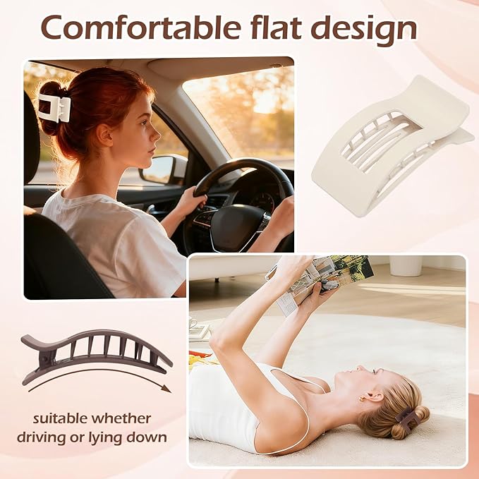 French Flat Hair Clips for Women 6pcs Hair Claw Clips for Thick or Thin Hair Matte Claw Clips for Girls Barrettes Non-Slip Strong Hold Hair Accessories for Women (Brown)