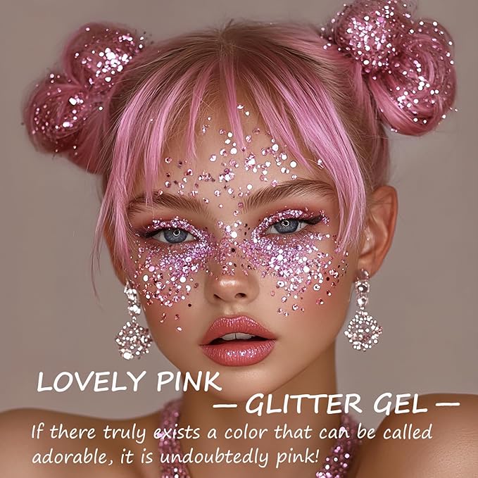 Face Body Glitter Set for Women and Kids, Silver Pink Gold Holographic Mermaid Sequins Chunky Glitter Makeup for Prom, Music Festival Rave Accessories, Mardi Gras, Halloween Themed Party