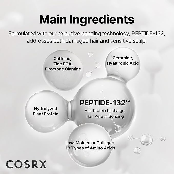 COSRX PEPTIDE 132 Hair Bonding Shampoo - Daily Scalp Treatment for Dandruff, Dry, Itchy or Flaky Scalp - Repairs & Strengthens Damaged Hair, For All Hair Types, Stocking Stuffers – 6.76 fl oz