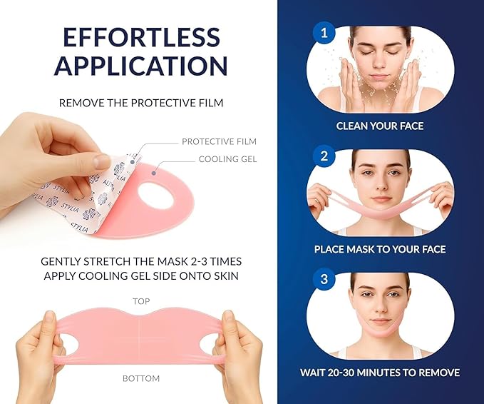 Stylia V Line Lifting Collagen Mask - Lift, Firm & Contour Jawline - Double Chin Reducer Strap with Hyaluronic Acid & Aloe - Neck Tightening and Lifting Mask - Jawline Shaper Face Lift Tape (5PC)