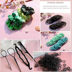 YANRONG Women's Hair Accessories Set: 755PCS Seamless Ponytail Holders, Variety Scrunchies, Bands and Ties for Thick and Curly Hair (Green)