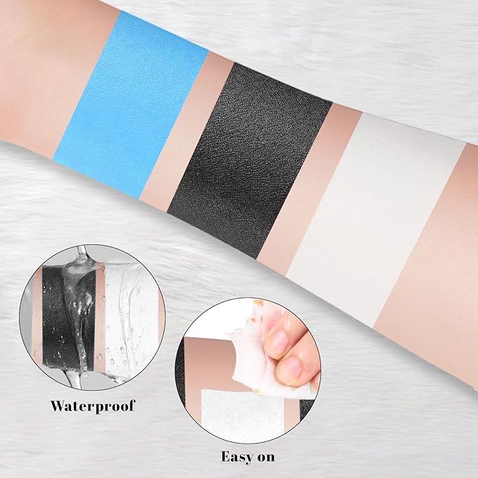 Light Blue White Black Face Body Palette, Oil-Based Professional Makeup for Halloween Cosplay SFX makeup Sally Avatar, Non-Toxic Waterproof Full Face Paint for Adult Carnival Celebrations