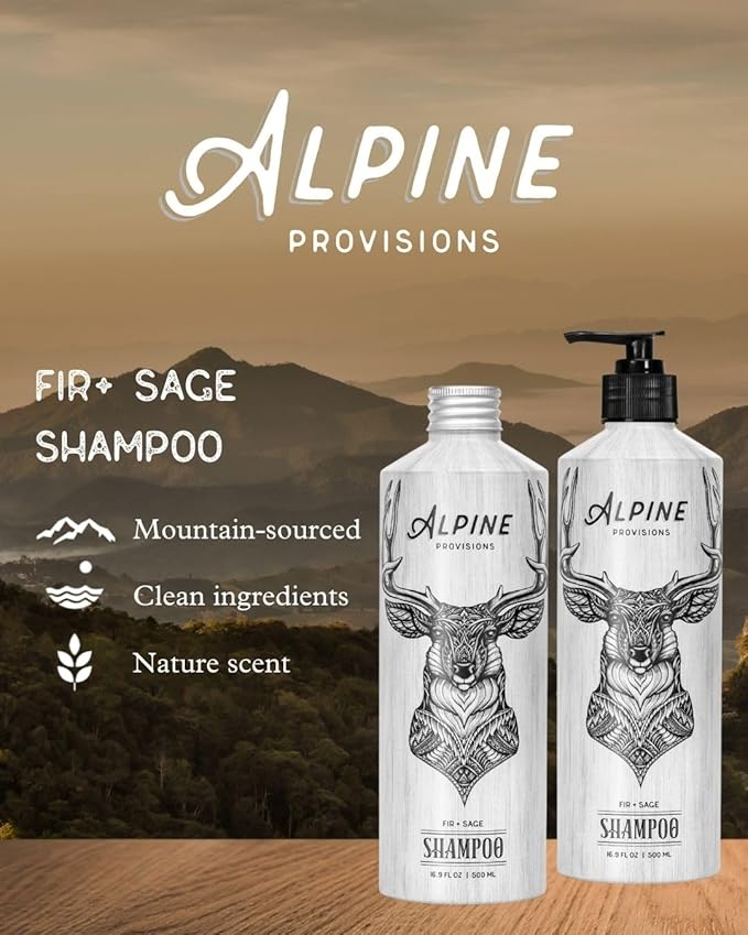 Alpine Provisions Natural & Organic Shampoo with Fir & Sage – Plant-Based Shampoo for Men & Women with Aloe Vera, Jojoba & Essential Oils – Sulfate-Free, Vegan, Hydrating Hair Repair – 16.9 fl oz