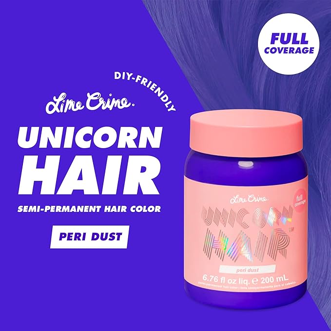 Lime Crime Full Coverage Unicorn Hair Dye, Peri Dust - Damage-Free Semi-Permanent Hair Color Conditions & Moisturizes - Temporary Hair Tint Kit Has A Sugary Citrus Vanilla Scent - Vegan
