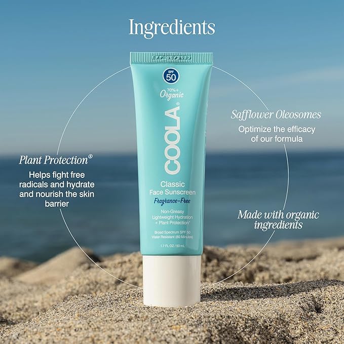 COOLA Organic Face Sunscreen SPF 50 Sunblock Lotion, Dermatologist Tested Skin Care for Daily Protection, Vegan and Gluten Free, Fragrance Free, 1.7 Fl Oz.