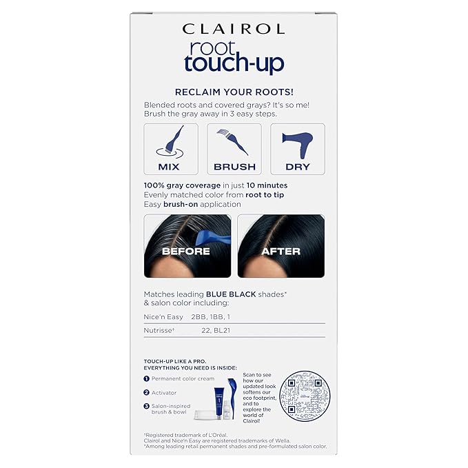 Clairol Root Touch-Up by Nice'n Easy Permanent Hair Dye, 2B Blue Black Hair Color, Pack of 1
