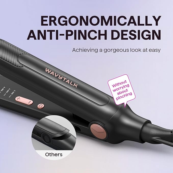 Wavytalk 3/10" Small Flat Iron, Pencil Flat Iron for Short Hair, Pixie Cut and Bangs, Curling Iron for Short Hair, Mini Hair Straightener for Edges with Anti-Pinch Design, Tiny Hair Straightener