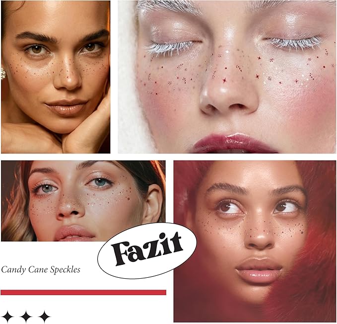 Fazit Makeup Patches - Candy Cane Speckles - Glow Up Make-Up Patches - Cute Glitter Makeup Accessories for Women - Cosmetic Glitter for Face