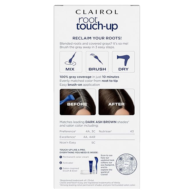 Clairol Root Touch-Up by Nice'n Easy Permanent Hair Dye, 4A Dark Ash Brown Hair Color, Pack of 2
