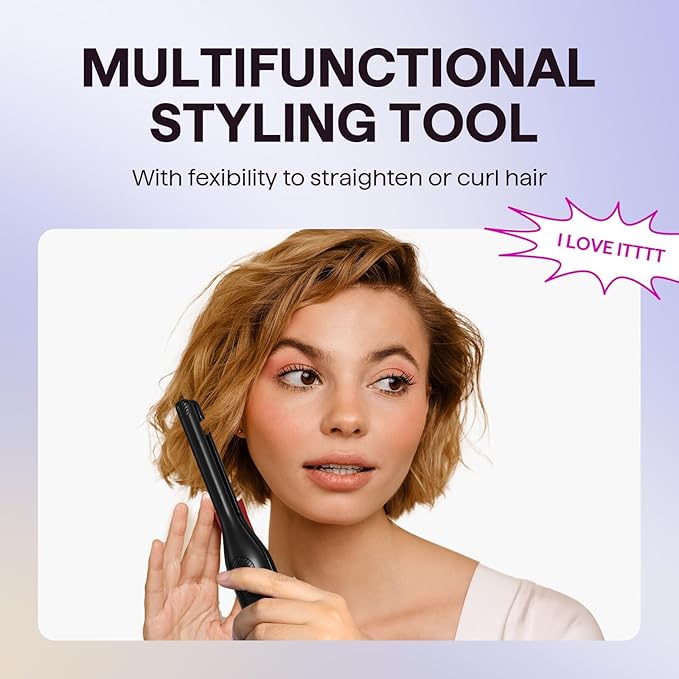 Wavytalk 3/10" Small Flat Iron, Pencil Flat Iron for Short Hair, Pixie Cut and Bangs, Curling Iron for Short Hair, Mini Hair Straightener for Edges with Anti-Pinch Design, Tiny Hair Straightener