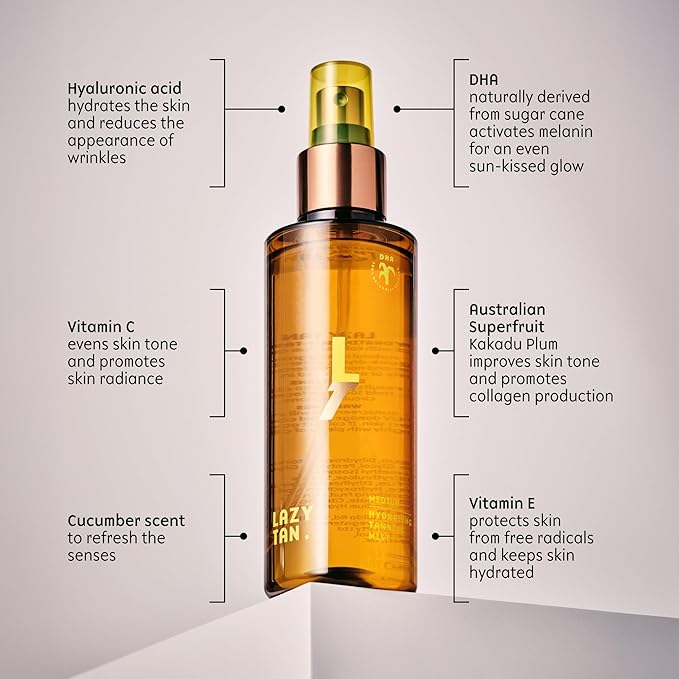 Face Tan Mist - Self Tanning Mist, Waterproof, Effortless and Natural Looking, Gradual Sun Kissed Glow, Suitable for Face and Body, Hydrating Moisturiser with Vitamin C and Vitamin E
