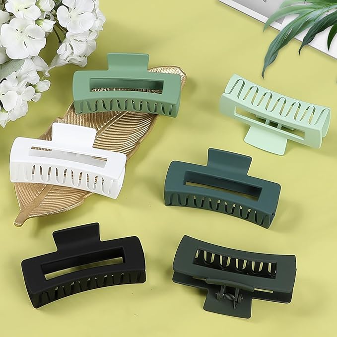 4 Inch Big Hair Claw Clips 6 Pcs Large Claw for Thick Hair Square Hair Clips for Women Rectangle Hair Clips Nonslip Acrylic Banana Jaw Clips Hair Accessories for Girls (Green)