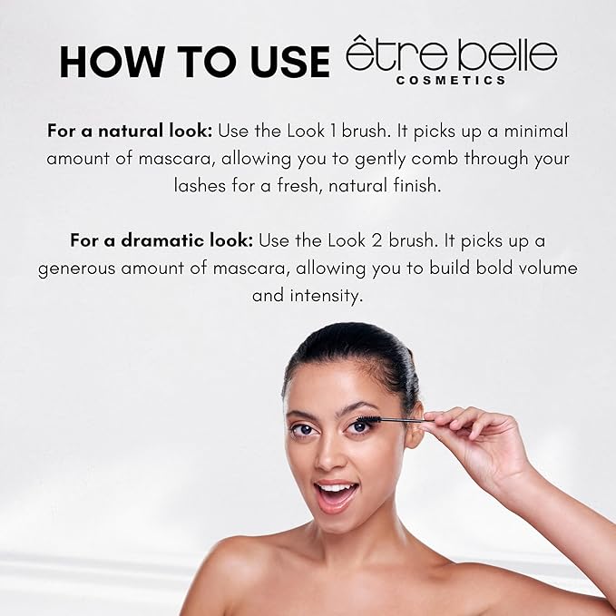 êb être belle Cosmetics 1+1 Double Effect Mascara for Women, 2 in 1 Long Lasting Mascara for Volumizing, Lengthening & Curling, Formula with Keratin, Intense Black Color, Easy Removal