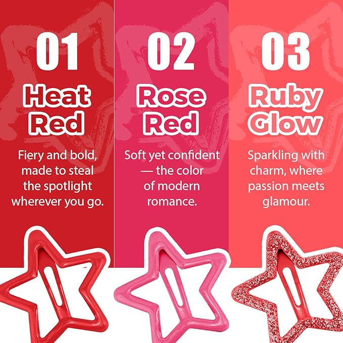 36 Pcs Red Star Hair Clips Accessories for Women Girls, Y2k Kawaii Thin Thick Cute Colorful Metal Snap Barrettes for Rave Glitter Hairclips Mixed Sizes