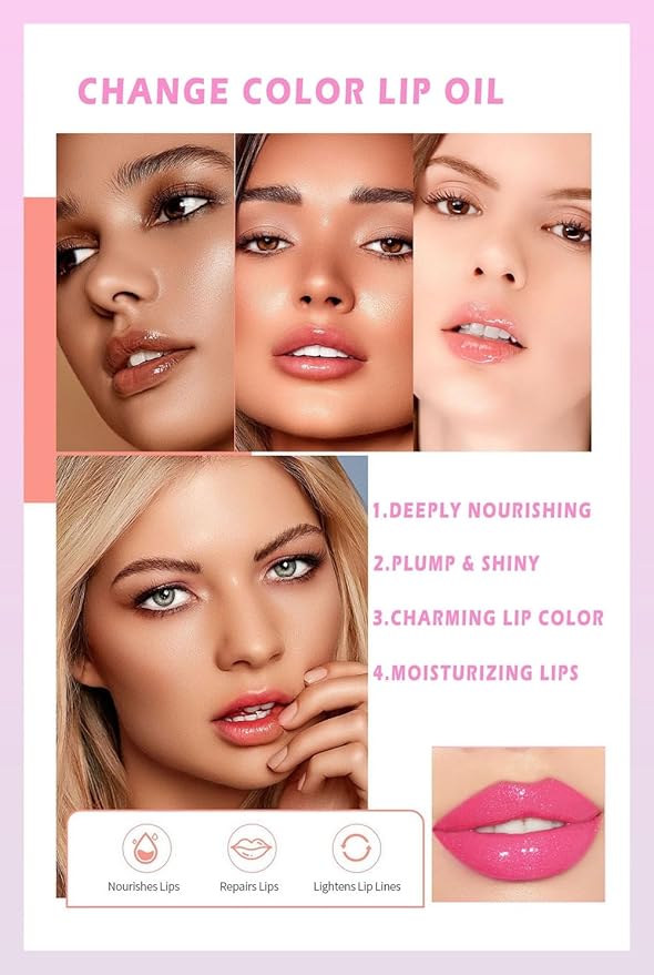 2 Pcs Magic Color Changing Lip Oil,Moisturizing Lip