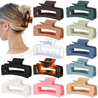 3.5 Inch Medium Hair Accessories - 12 Pcs Square Jaw Clips for Thick and Thin Hair, Rectangular Rectangle Basic Color Hair Clips for Women and Girls
