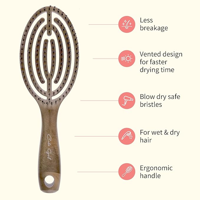 Hair Brush Professional for Women Men Paddle Detangling Brush for Wet Dry Curly Thick Straight Hair Shaping Defining Curls wood round