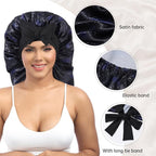 AWAYTR Long Satin Bonnet for Braids - Elastic Silk Hair Bonnets for Sleeping Night Cap Stretchy Tie Band for Women(Midnight)