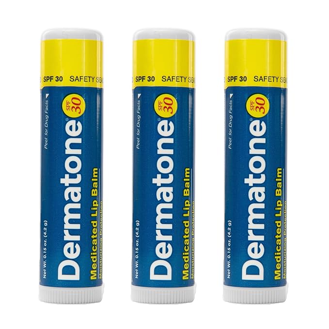 Dermatone Original Medicated Lip Balm Stocking Stuffer | Soothing & Moisturizing | Cocoa Butter, Aloe, Vitamin E | Heal & Repair Chapped Lips | SPF30 | 3-Pack, 0.15oz sticks
