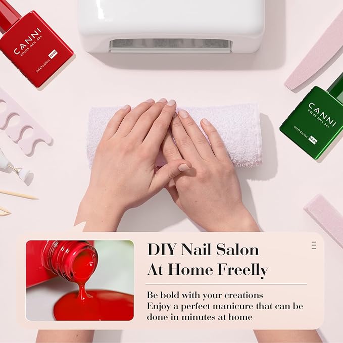 CANNI 6Pcs 9ml Gel Nail Polish Set- Pink Blue Red Deep Emerald Green Light Blue Gel Polish Kit Colors DIY at Home Salon Christmas New Year's Gifts for Girls