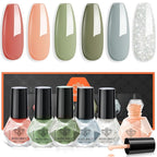 modelones Nail Polish Set 6 Colors Green Blue Nude Glitter Nail Polish Kit Quick Dry Finger Mini Bulk Manicure DIY Nail Art Salon Home Gifts For Women Girls