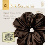 Silk Scrunchies for Women Ponytail Holders – Oversized Mulberry Silk Scrunchies – Extra Large No Damage Hair Ties for Curly, Thick, and Thin - Hair Accessories for Women – Espresso, XL By Curlfriend