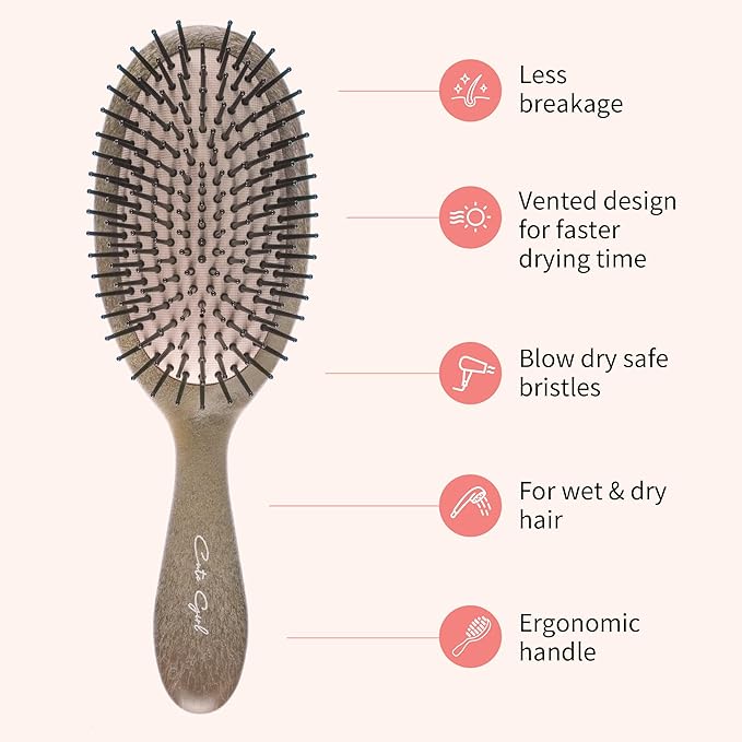 Paddle Hair Brush for Women-Detangling Cushion Brush with Soft Ball-Tip Bristles,Anti-Static Wide Brush for Wet Dry Hair,Smooth Comfortable Scalp Care