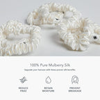 Fishers Finery 25 Momme Pure Mulberry Silk Skinny Scrunchies | Hair Tie Set for Thin Hair (Natural White- 6 Pk)