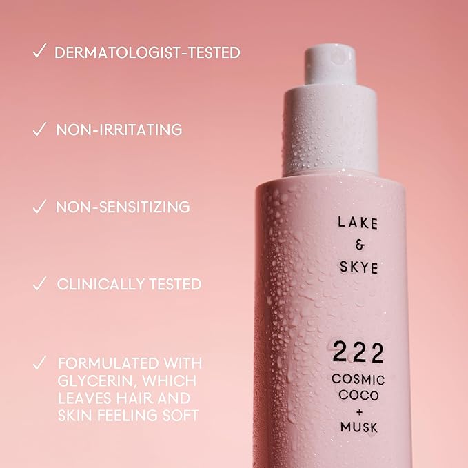 Lake & Skye 222 Cosmic Coco + Musk Hair & Body Mist 3.4 Fl Oz (100 mL), White Musk, Coconut Milk, Macaron Sugar, Hydrating, Softening
