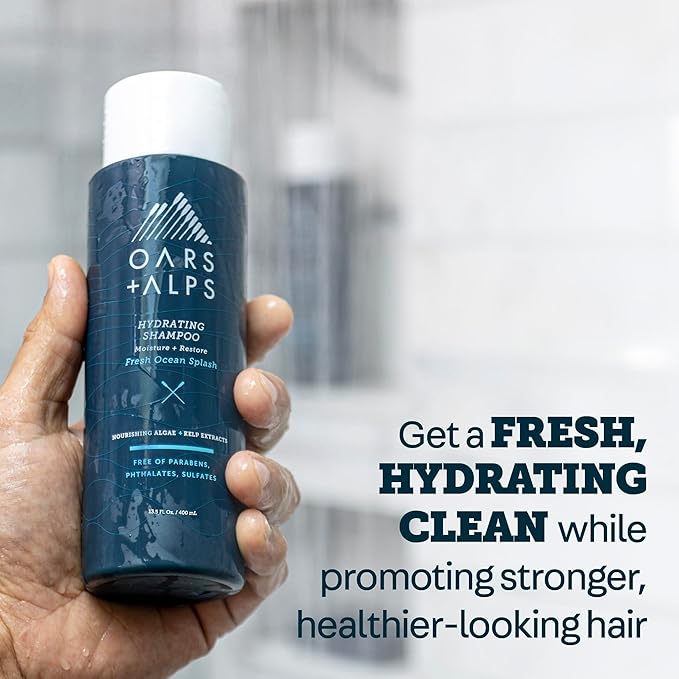 Oars + Alps Men's Sulfate Free Hair Shampoo and Conditioner Set for Men & Women, Infused with Kelp & Algae Extracts, Nourishing & Moisturizing, Paraben Free, Fresh Ocean Splash Scent, 2pk, 13.5oz