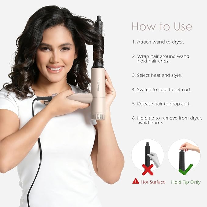 TOME Hair Dryer with Diffuser 1875W High Speed Blow Dryer Ionic 110000 RPM Cool Shot Lock 1 inch Air Curling Wands Nozzle Light Weight Pink