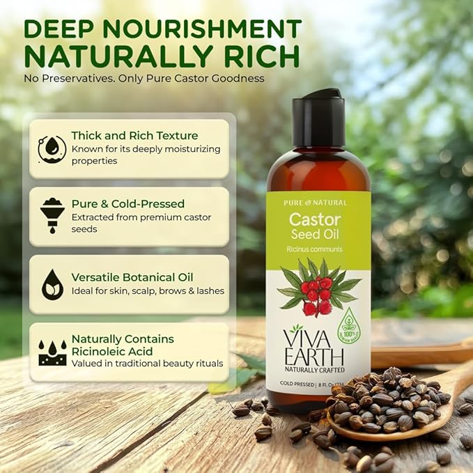 Castor Oil – 100% Pure and Natural Cold-Pressed Premium Castor Carrier Oil for Hair Conditioning, Skin Hydration, Scalp Care, Body Massage, and DIY Beauty Blends – 8 fl oz
