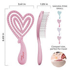 Detangler Brush – Heart-Shaped Detangling Brush for Curly, Wavy, Thick Hair – Sakura pink Hairbrush for Women with Bowl-Curve, Flexible Bristles, Blow Dryer Safe, Small