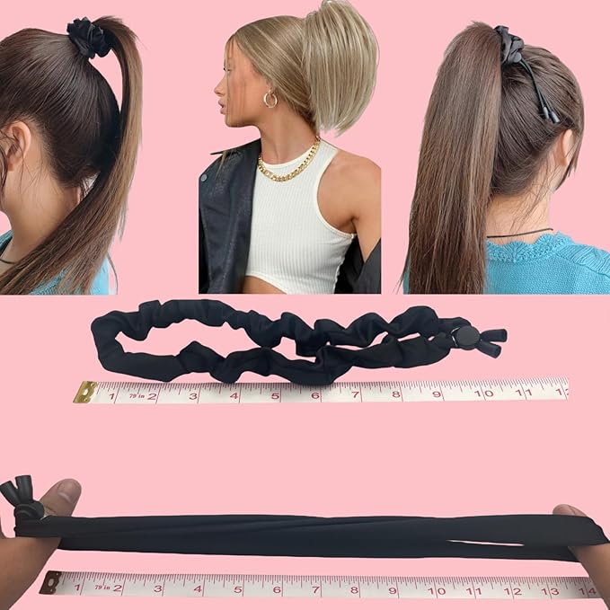 2 Pcs Adjust Satin Hair Tie, Satin Scrunchies for Women Girls, Adjustable Hair Ties for 4c Girlie Thick Curly Natural Hair, No Damage Hair Accessories for Afro Puff Loc Ponytails (black)