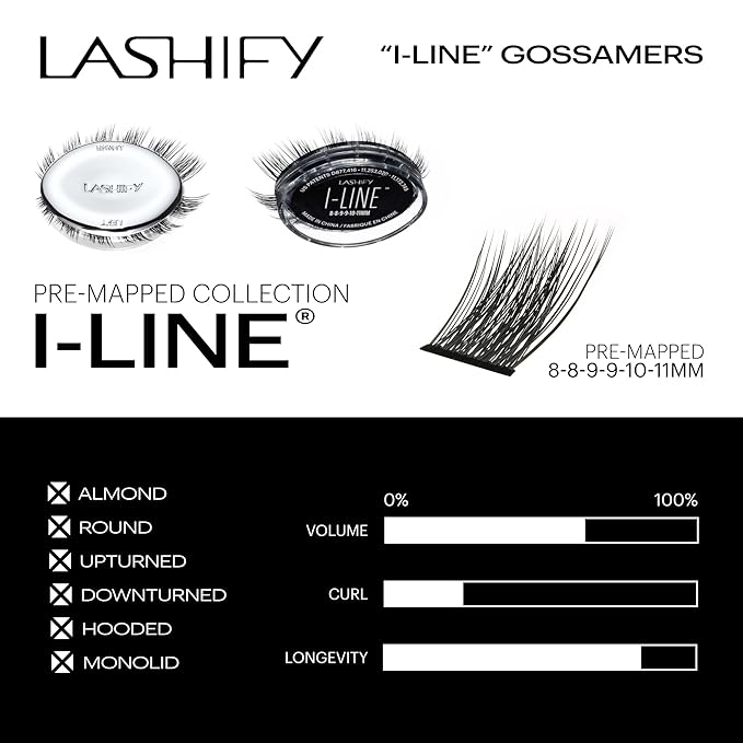 Lashify I-LineShort Pre-Mapped Gossamer, Easy DIY False Lashes to Create an Angled Look and Eyeliner Effect