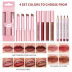 3PCS Lip Liner and Lipstick Combo Set - Matte Lip Liner Pencil, Velvet Matte Lipstick & Hydrating Collagen Lip Gloss - Long-Lasting, Smudge-Proof, High Pigment Nude Brown Lip Makeup Kit (#2 Red Rose)