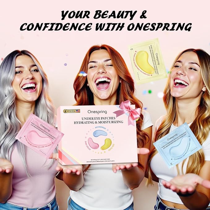 Eye Masks (8 Pairs) - 24K Gold, Caffeine and Retinol Under Eye Patches, Gel Pads for Wrinkles, Puffiness & Dark Circles, Bachelorette Party Favors, Self Care, Birthday Gifts for Women