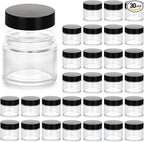 2oz Jars with Lids, HOA Kinh 30 Pack Clear Glass Jars Empty Cosmetic Containers Round Airtight Glass Jar with Inner Liners and black Lids for Storing Lotions, Powders, and Ointments