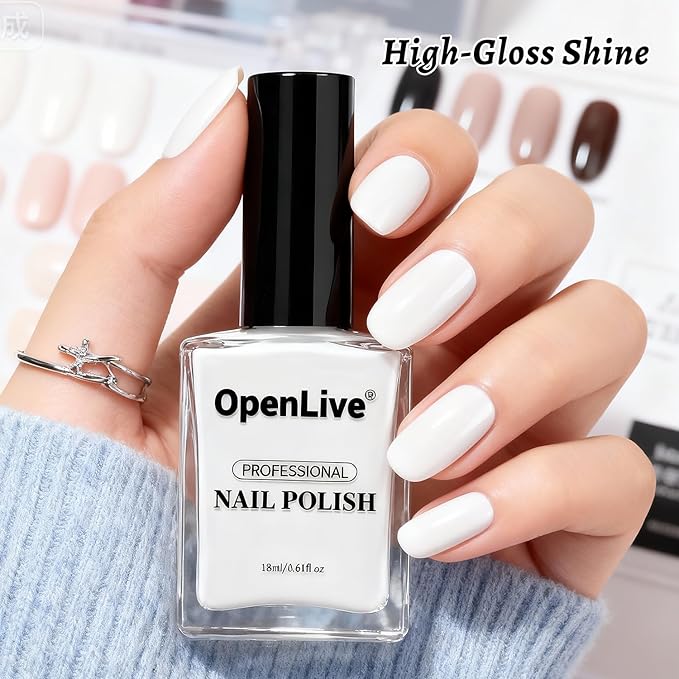 18ml White Nail Polish Large Volume Quick Drying Nail Polish, Fast Drying and Long Lasting Color Nail Art DIY Home Manicure Gift for Women