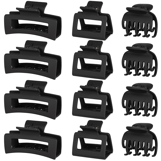 12 PCS Hair Claw Clips for Women – Small Medium Large Claw Clips for Thin or Thick Hair (Black)