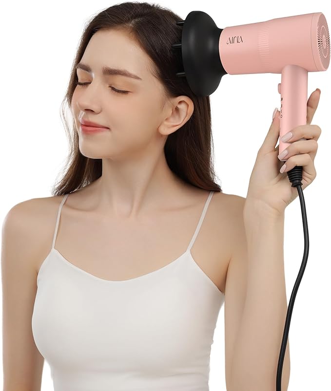 AINA Hair Dryer with Diffuser, Blow Dryer for Women | Advanced Ionic Technology, Ceramic Coating | Cold Shot Features Turbo Heat for Fast Drying and Shine 110V/ALCI (Babe Pink)