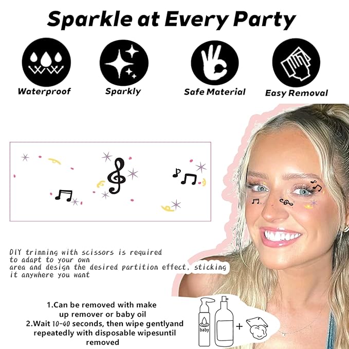 8 PCS Face Glitter Freckles Tattoo, Temporary Makeup Patches,Waterproof - Body Glitter Sparkle Fake Freckles Stickers Festival, Concert,Carnival Party,Cosmetic Glitter,Rave Accessories Decorations
