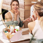 Birthday Gifts for Women Teen Girl, Personalized Initial Makeup Organizer Bag Set, Open Flat Travel Cosmetic Bag With Clear Divider and Handle(Pink,N)