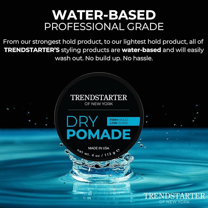TRENDSTARTER - DRY POMADE (4oz) - Firm Hold - Low Shine - Water-Based Gel Type Pomade - All-Day Hold Premium Hair Styling Products