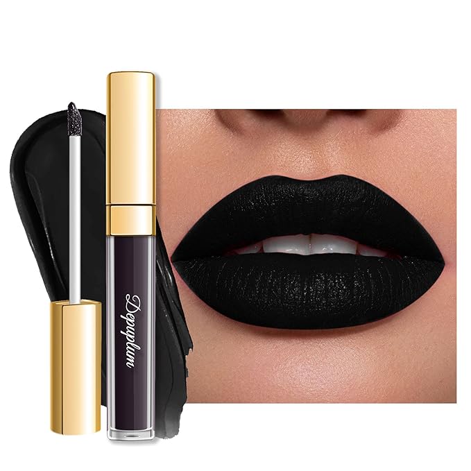 Black Lipstick Matte for Women, Long Lasting Lipstick Smudge Proof No Transfer Goth Liquid Lipsticks, Cruelty Free Lip Makeup (DM23 Black Storm)